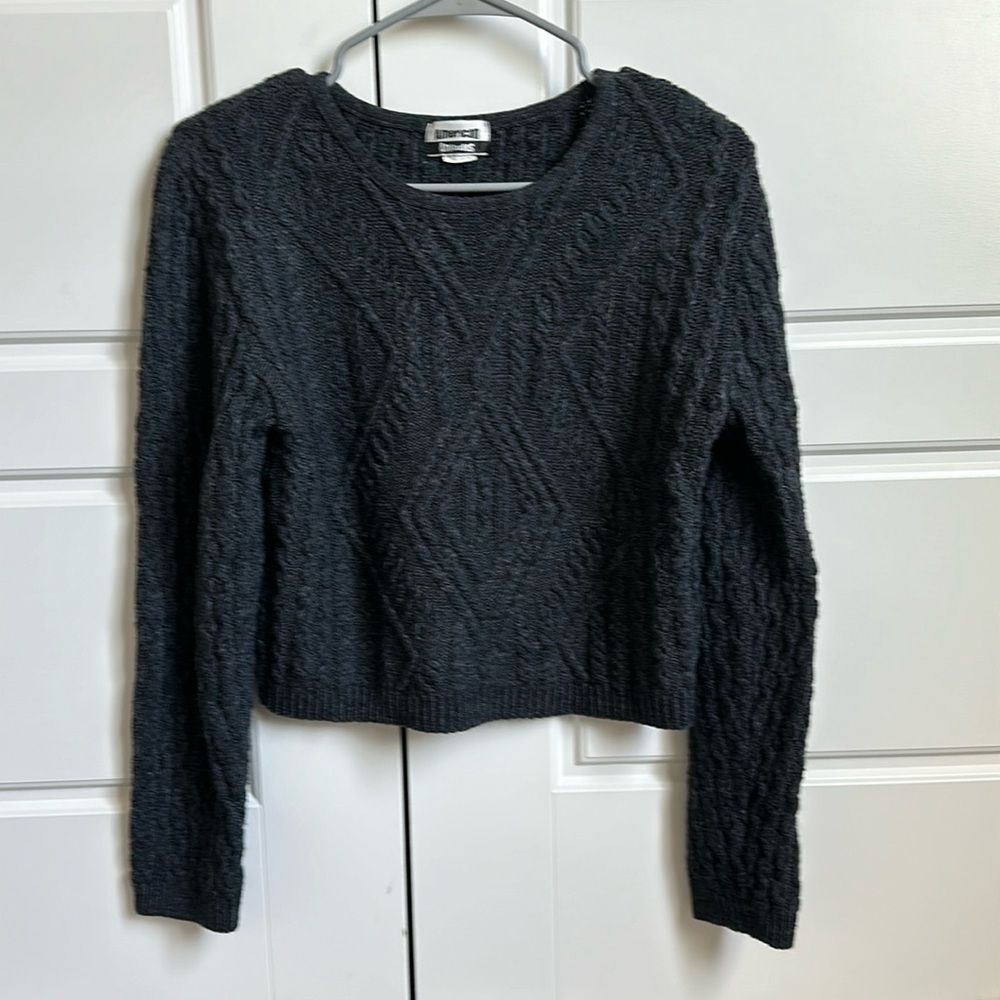 Cropped cable knit sweater
